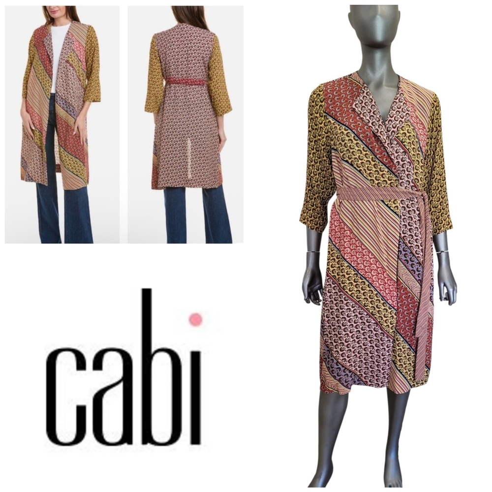 132B. NWT CAbi #5644 Multicolor Patterned Kimono Cardigan - Size Small